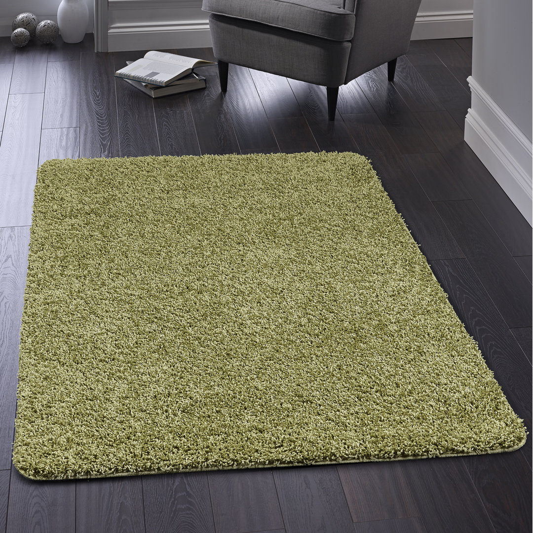 Buddy Solid Colour Shag Area Rug Green Rectangle 140 x 200cm